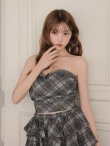 画像2: 【予約商品/10月上旬発送予定】XSサイズあり【ROBE de FLEURS/ローブドフルール】チェック/ ベアトップ/ フリル/ ティアード/ フレア/ セットアップ/ ミニドレス/ キャバドレス[OF08] (2)