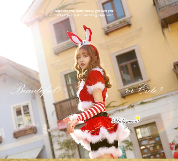 画像6: 【即日発送】【クリスマスコスプレ8点セット】【Malymoon/マリームーン】バニーサンタクロースコスチューム【フリーサイズ/2カラー】[HC03] (6)