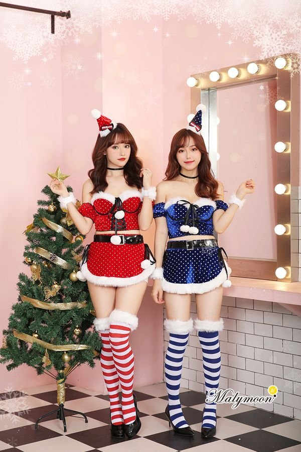 画像2: 【即日発送】【クリスマスコスプレ9点セット】【Malymoon/マリームーン】ラメドットサンタクロースコスチューム【フリーサイズ/2カラー】[YMT] (2)