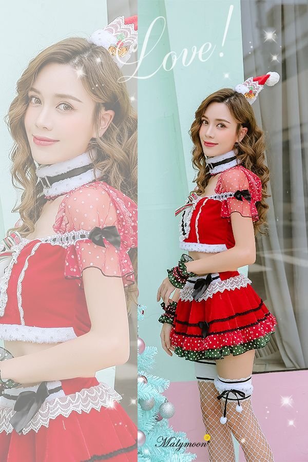 画像3: 【即日発送】【クリスマスコスプレ7点セット】【Malymoon/マリームーン】パフスリーブサンタクロース[YMT] (3)