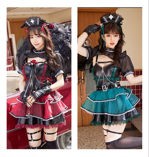 画像13: 【即日発送】ホーンテッドブラックレザーナース【マリームーン】【ハロウィンコスプレ6点セット】【フリーサイズ/2カラー】[OF04] (13)