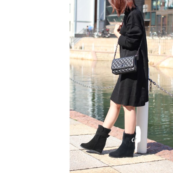 画像5: 【COMEX】 1color/ 7cmヒール/ ムートン/ ブーツ/ インヒール/ ファー/ ブラック/ スエード[OF02JH] (5)