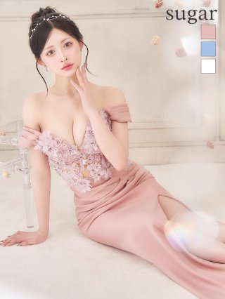 豪華刺繍セクシースリットフリルロングドレス パーティードレス