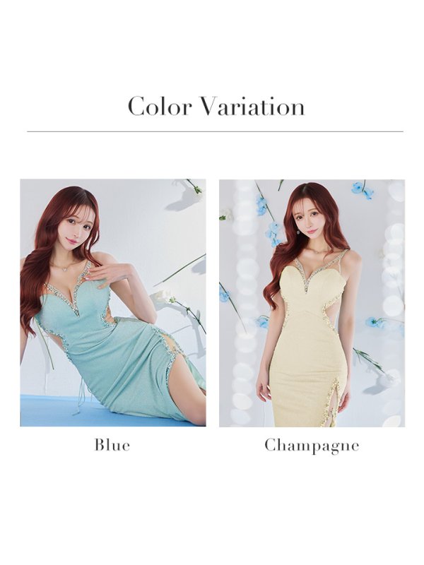 画像16: 【IRMA/イルマ】ラメ/ ビジュー/ シアー/ スリット/ ロングドレス/ キャバドレス long[OF2A] (16)