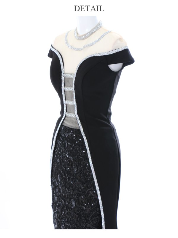 画像8: L/XLサイズあり【Luxe Style/リュクススタイル】デコルテ&バックシアー/ハイネック/ショートinロング/キャバドレス (8)