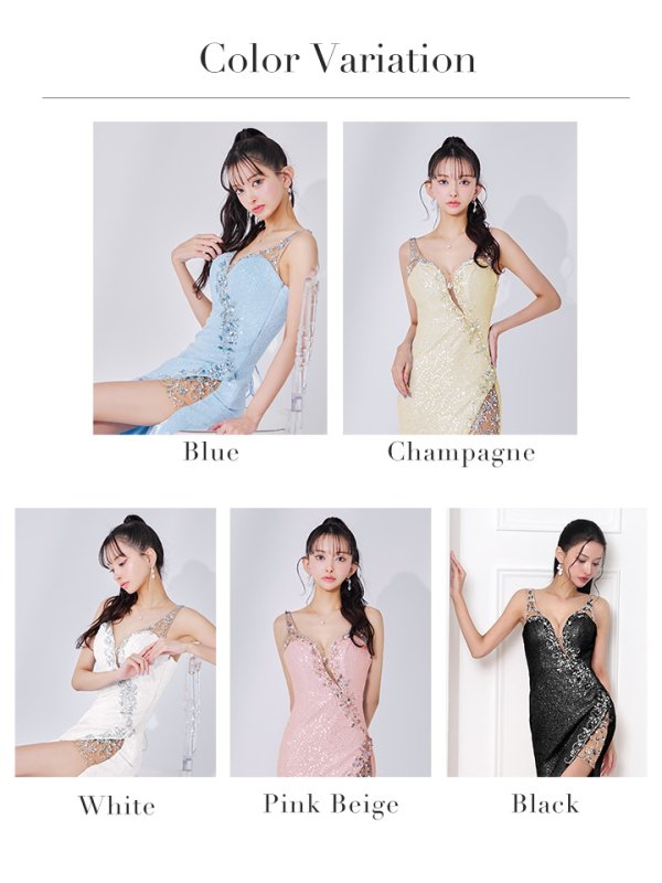 画像27: 【IRMA/イルマ】グリッター/ スパンコール/ ラメニット/ ビジュー/ シアー/ スリット/ タイト/ ロングドレス/ キャバドレス long[OF2A] (27)