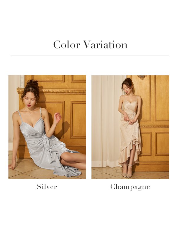 画像13: 【予約商品/12月下旬-1月上旬発送予定】【JEAN MACLEAN/ジャンマクレーン】シンプル/ ストレッチ/ サテン/ キャミソール/ フリル/ アシンメトリー/ フレア/ ロングドレス/ キャバドレスlong[OF2A] (13)