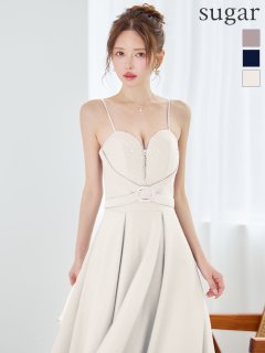 【JEAN MACLEAN/ジャンマクレーン】ラインストーン/ バストジップ/ キャミソール/ ビジューバックル/ ハイウエスト/ ストレッチ/ Aライン/ フレア/ ミディアムドレス/ キャバドレス