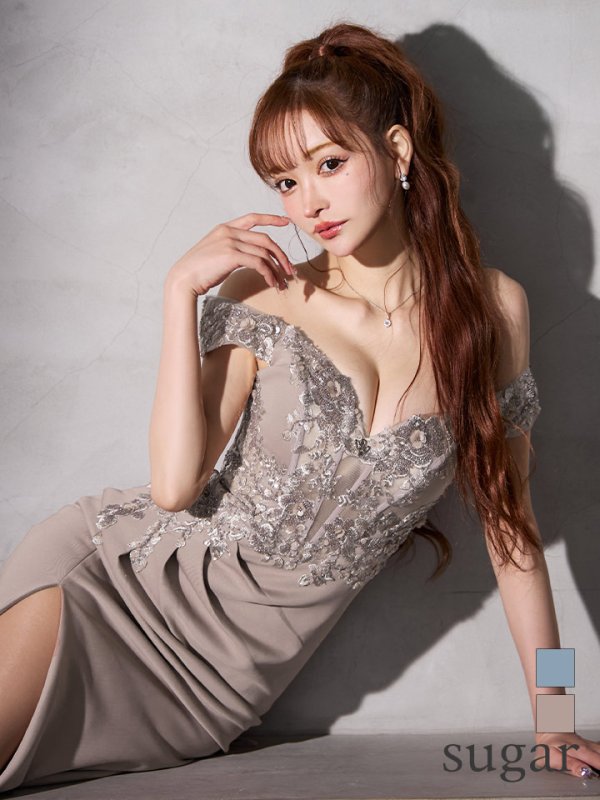 イルマIRMAオフショル プリンセス ショートinロングドレスemiriawiz IRMA/イルマ】立体フラワー刺繍/ オフショル/ シアー/ スリット