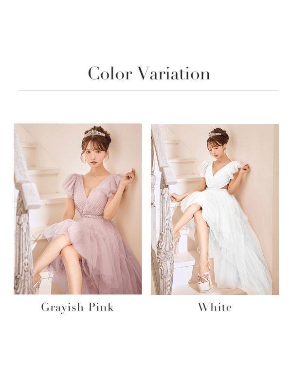 画像15: 【IRMA/イルマ】フリルスリーブ/ ウエストシアー/ ビジュー/ チュール/ Vネック/ プリンセス/ ロングドレス/ キャバドレス long[OF2A] (15)