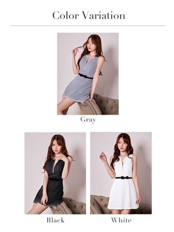 画像26: XSサイズあり【IRMA/イルマ】ビーズ刺繍/ リボンベルト/ ノースリーブ/ Aライン/ フレア/ ワンピース/ ミニドレス/ キャバドレス[OF2A] (26)