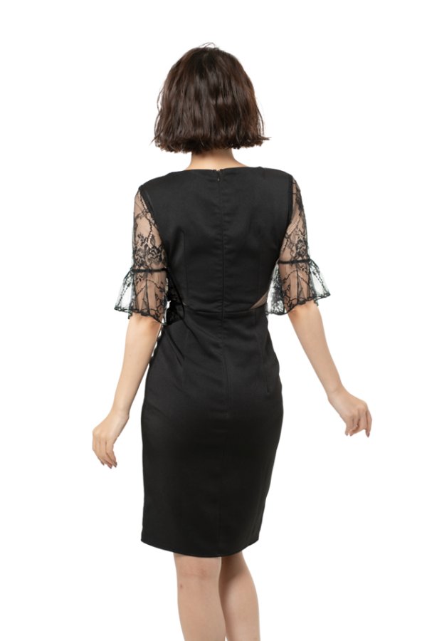 画像5: XLサイズあり【Alice/アリス】レース/ アンブレラスリーブ/ デザインネック/ タイト/ ミディアム丈/ミニドレス/ キャバドレス【HC03】 (5)