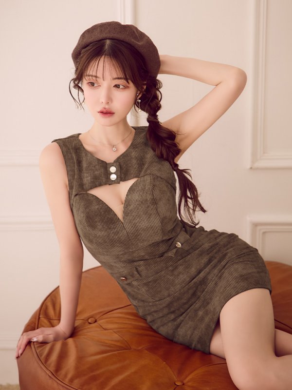 画像10: sugarオリジナルカラー・XSサイズあり【IRMA/イルマ】コーデュロイ/ ノースリーブ/ バストカットアウト/ ハイウエスト/ タイト/ ミニドレス/ キャバドレス[OF2A] (10)