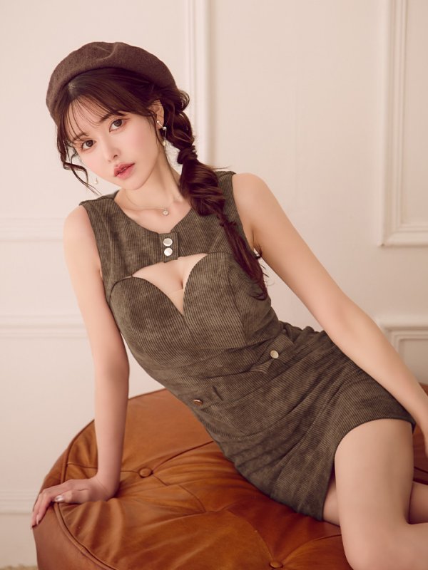 画像11: sugarオリジナルカラー・XSサイズあり【IRMA/イルマ】コーデュロイ/ ノースリーブ/ バストカットアウト/ ハイウエスト/ タイト/ ミニドレス/ キャバドレス[OF2A] (11)