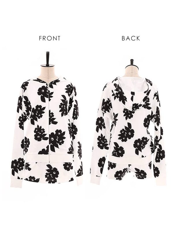 画像7: 【小物SALE】SALE！【ルームウェア】モノトーンフラワージャージ/スウェット/部屋着/パジャマ/セットアップ・3サイズ[HC02] (7)