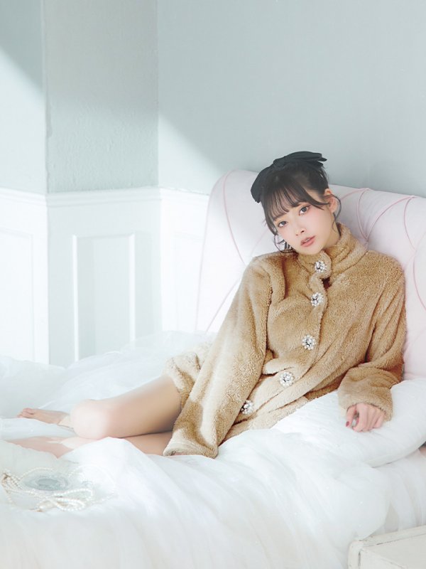 画像10: 【小物SALE】【ルームウェア】もこもこ/ パールボタン/ ハイネック/ 長袖/ ポケット付き/ パンツ/ セットアップ/ ルームウエア[HC02] (10)