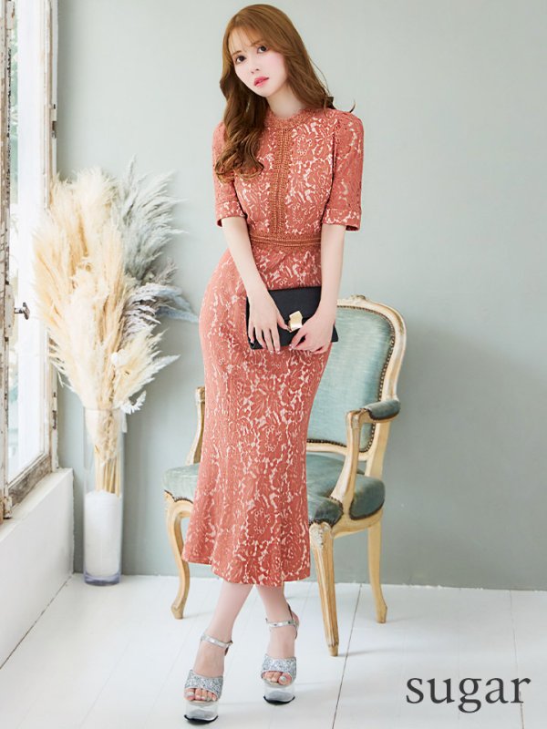 画像7: 【AMORA GRACE / アモーラグレース】 オケージョンドレス/ パーティードレス/ お呼ばれドレス/ 総レース/ パフスリーブ/ 袖あり/ 五分袖/ ミモレ丈/ マーメイド/ ワンピース/ キャバドレス[OF05] (7)