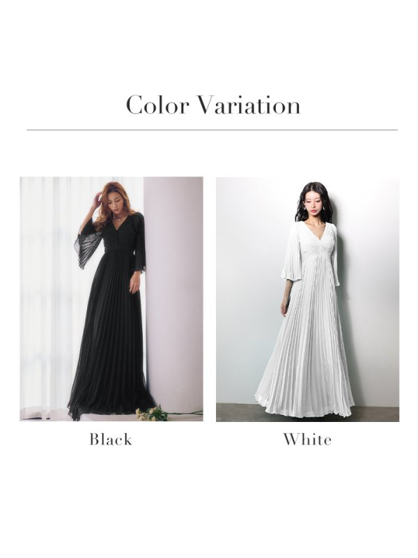 画像15: 【予約商品/1月下旬発送予定】Lサイズあり【JEAN MACLEAN/ジャンマクレーン】シフォン/ プリーツ/ ロングスリーブ/ シアー/ フレア/ ロングドレス/ キャバドレス long[OF2A] (15)