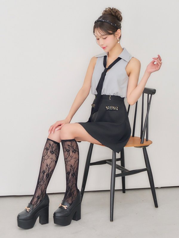 ライトグレーxブラック　モデル：るりぴ　身長：165cm　着用サイズ：Sサイズ