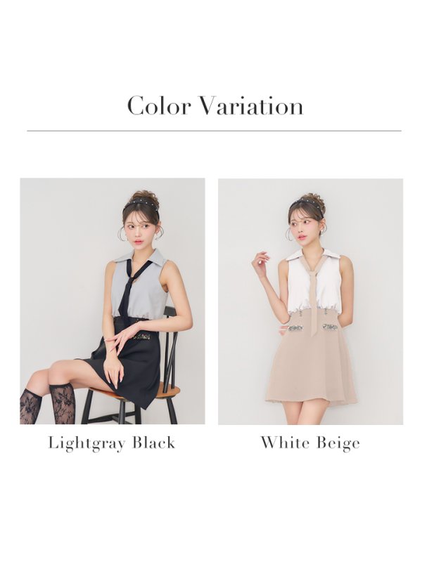 画像18: 【予約商品/2月下旬発送予定】XSサイズあり【IRMA/イルマ】ボウタイ/ バイカラー/ ビジュー/ ノースリーブ/ フレア/ ミニドレス/ キャバドレス[OF2A] (18)