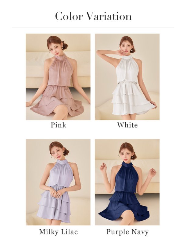 画像21: sugarオリジナルカラー・XSサイズあり【IRMA/イルマ】ストライプ/ ティアード/ アメリカンスリーブ/ バックリボン/ ハイネック/ フリル/ シフォン/ フレア/ ミニドレス/ キャバドレス[OF2A] (21)