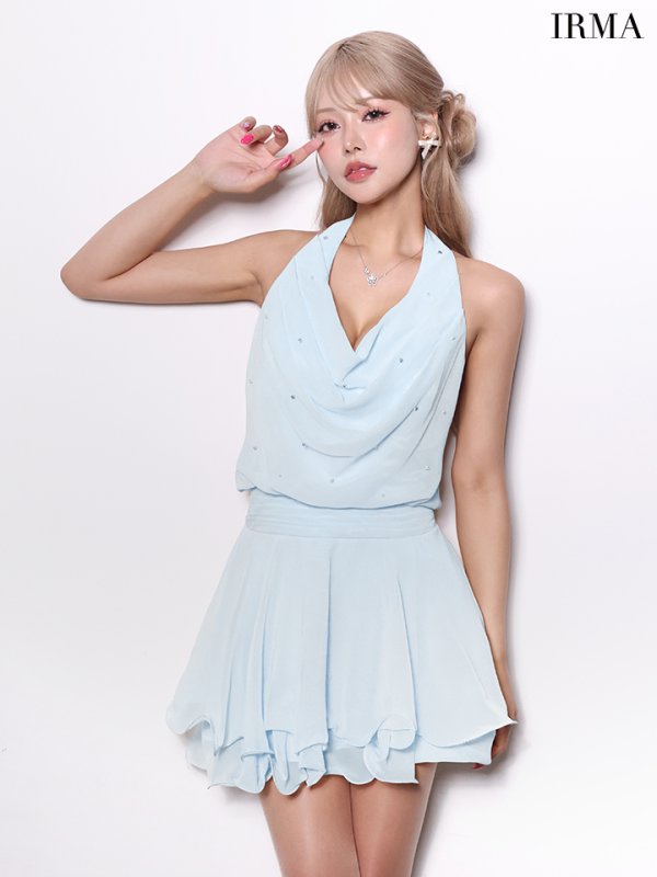 ライトブルー　モデル：如月れい　身長：156cm　着用サイズ：Sサイズ