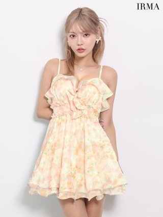 61040＊IRMA＊フラワーシフォンフリルフレアミニドレスclM XSサイズあり【IRMA/イルマ】フラワープリント/ シフォン/ フリル