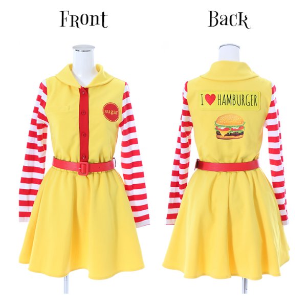 画像7: 【SALE!!】【即日発送】ハンバーガーショップガール/ウェイトレスコスプレ/フレアスカート/ロングスリーブ/Aライン【ハロウィン3点セット】【S-XLサイズ/1カラー】(B017SB/STEE07R)[HC03] (7)