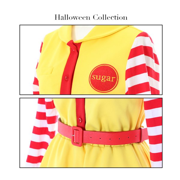 画像8: 【SALE!!】【即日発送】ハンバーガーショップガール/ウェイトレスコスプレ/フレアスカート/ロングスリーブ/Aライン【ハロウィン3点セット】【S-XLサイズ/1カラー】(B017SB/STEE07R)[HC03] (8)