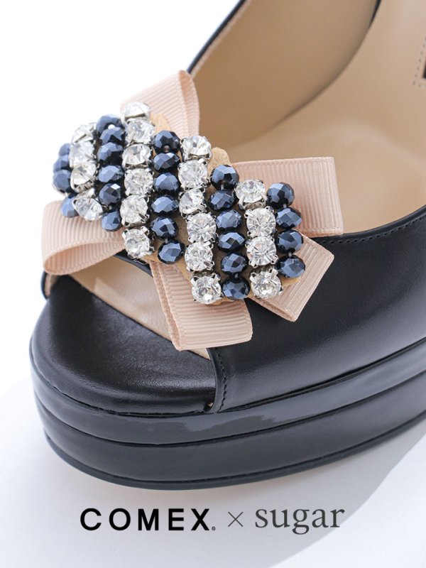 画像7: sugarコラボ商品【COMEX】2color/ 14cmヒール/ ビジューバックル/ アンクルストラップ付き/ オープントゥパンプス[OF02] (7)