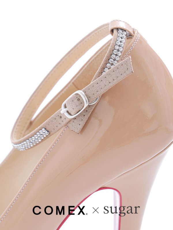 画像12: sugarコラボ商品【COMEX】2color/ 14cmヒール/ ビジューバックル/ アンクルストラップ付き/ オープントゥパンプス[OF02] (12)