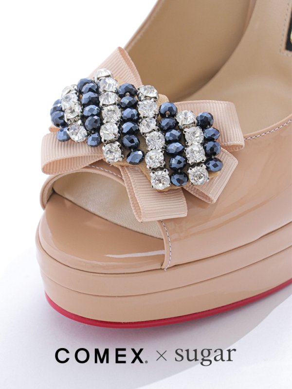 画像13: sugarコラボ商品【COMEX】2color/ 14cmヒール/ ビジューバックル/ アンクルストラップ付き/ オープントゥパンプス[OF02] (13)