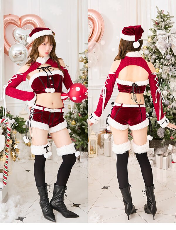 画像5: 【即日発送！】【クリスマスコスプレ7点セット】【Malymoon/マリームーン】リボンラッピングサンタセットアップ【フリーサイズ/2カラー】[OF03] (5)