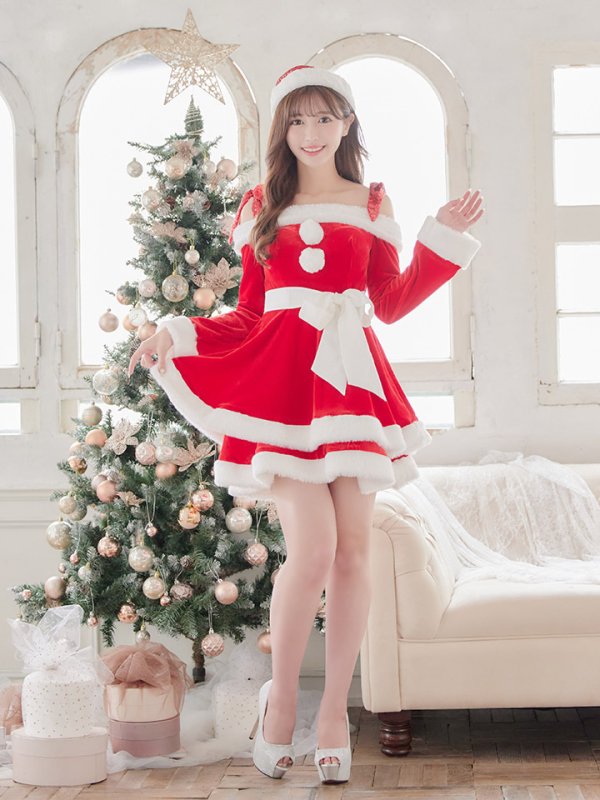 画像20: 【一部予約 / 11月中旬発送予定】【sugar nine サンタコス 4点セット】【XS-XLサイズ/8カラー】グリッターリボン2段フレアサンタコスプレ[OF01] (20)