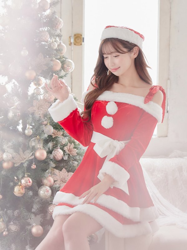 画像23: 【一部予約 / 11月中旬発送予定】【sugar nine サンタコス 4点セット】【XS-XLサイズ/8カラー】グリッターリボン2段フレアサンタコスプレ[OF01] (23)