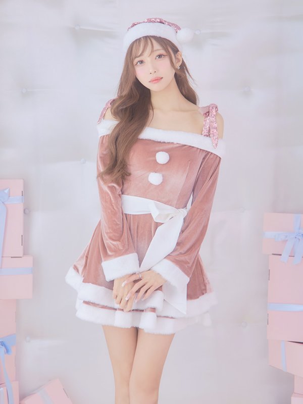 画像14: 【即日発送！】【サンタコス 4点セット】【S-XLサイズ/6カラー】グリッターリボン2段フレアサンタコスプレ[YMT] (14)