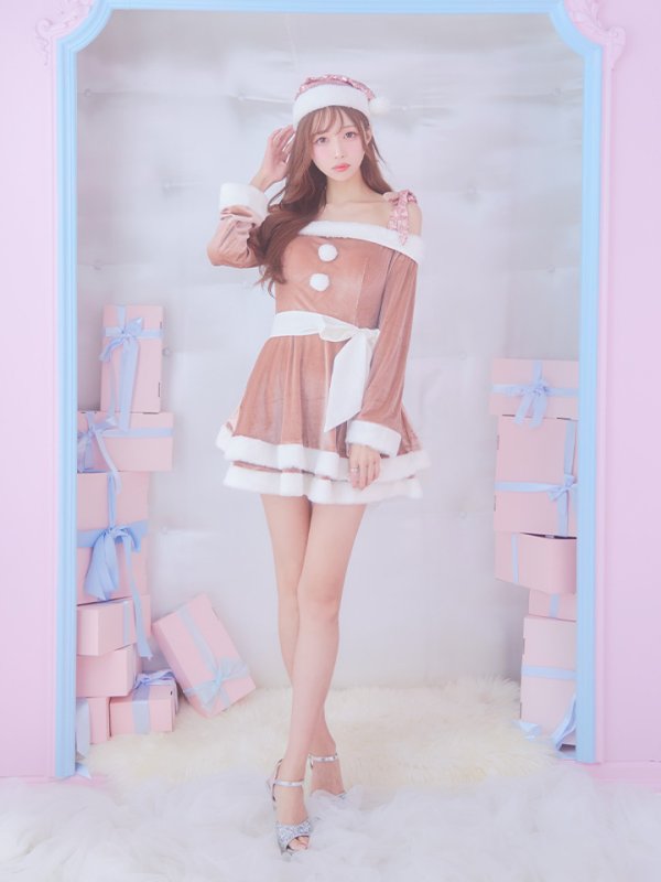 画像20: 【即日発送！】【サンタコス 4点セット】【S-XLサイズ/6カラー】グリッターリボン2段フレアサンタコスプレ[YMT] (20)