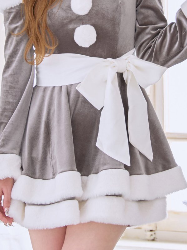 画像13: 【一部予約 / 11月中旬発送予定】【送料無料！】【サンタ】グリッターリボン2段フレアサンタコスプレ【コスプレ4点セット】【XS-XLサイズ/8カラー】[OF03] (13)