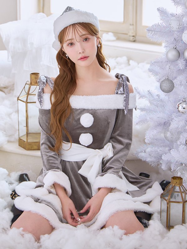 画像2: 【一部予約 / 11月中旬発送予定】【送料無料！】【サンタ】グリッターリボン2段フレアサンタコスプレ【コスプレ4点セット】【XS-XLサイズ/8カラー】[OF03] (2)