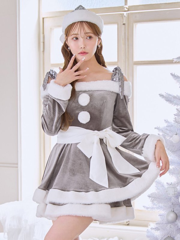 画像3: 【一部予約 / 11月中旬発送予定】【送料無料！】【サンタ】グリッターリボン2段フレアサンタコスプレ【コスプレ4点セット】【XS-XLサイズ/8カラー】[OF03] (3)