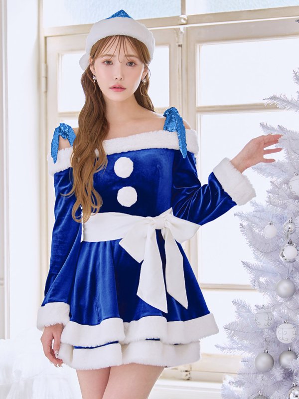 画像19: 【一部予約 / 11月中旬発送予定】【送料無料！】【サンタ】グリッターリボン2段フレアサンタコスプレ【コスプレ4点セット】【XS-XLサイズ/8カラー】[OF03] (19)