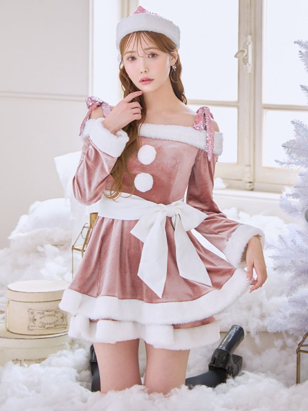 画像26: 【一部予約 / 11月中旬発送予定】【送料無料！】【サンタ】グリッターリボン2段フレアサンタコスプレ【コスプレ4点セット】【XS-XLサイズ/8カラー】[OF03] (26)