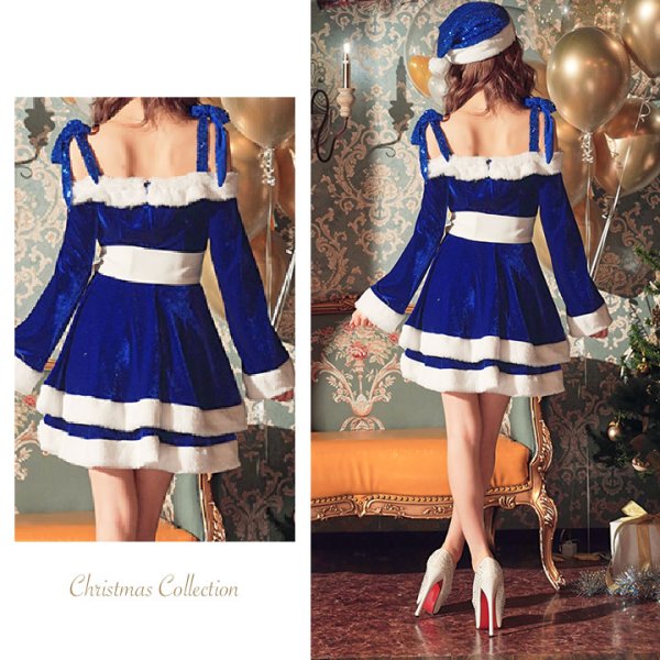 画像11: 【sugar nine サンタコス 4点セット】【XS-XLサイズ/8カラー】グリッターリボン2段フレアサンタコスプレ[OF01] (11)