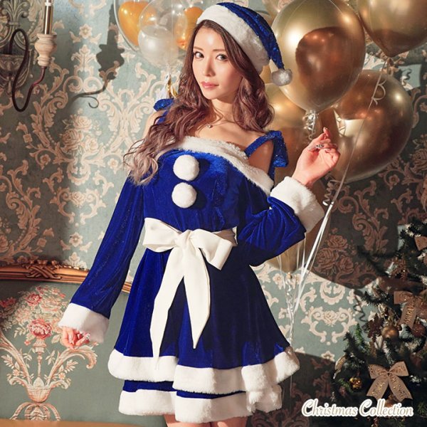 画像12: 【sugar nine サンタコス 4点セット】【XS-XLサイズ/8カラー】グリッターリボン2段フレアサンタコスプレ[OF01] (12)