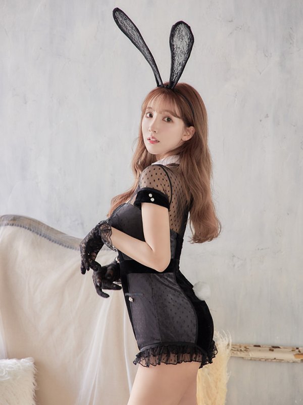 画像11: 【即日発送】ブラックドットレースバニーコスプレ【sugar nineハロウィン5点セット】【XS-Lサイズ/1カラー】[HC03] (11)
