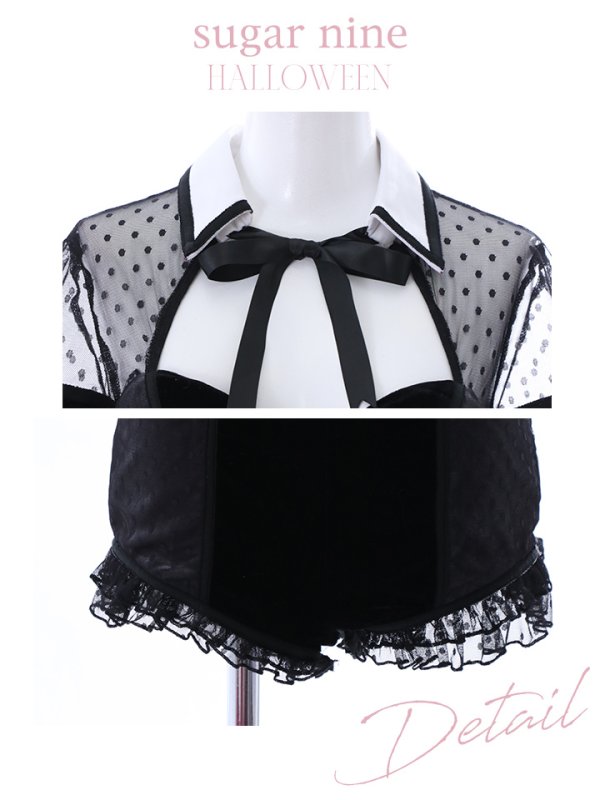 画像13: 【即日発送】ブラックドットレースバニーコスプレ【sugar nineハロウィン5点セット】【XS-Lサイズ/1カラー】[HC03] (13)