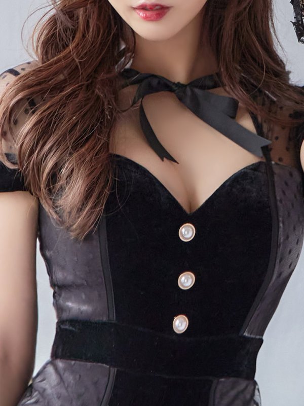 画像7: 【即日発送】ブラックドットレースバニーコスプレ【sugar nineハロウィン5点セット】【XS-Lサイズ/1カラー】[HC03] (7)