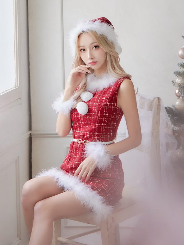 画像17: SALE!ミディアム丈/ ツイード/ ワンピースタイトサンタ【sugar nine サンタコス 5点セット】【XS-XLサイズ/3カラー】[YMT] (17)