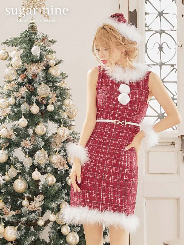 画像2: SALE!ミディアム丈/ ツイード/ ワンピースタイトサンタ【sugar nine サンタコス 5点セット】【XS-XLサイズ/3カラー】[OF01] (2)