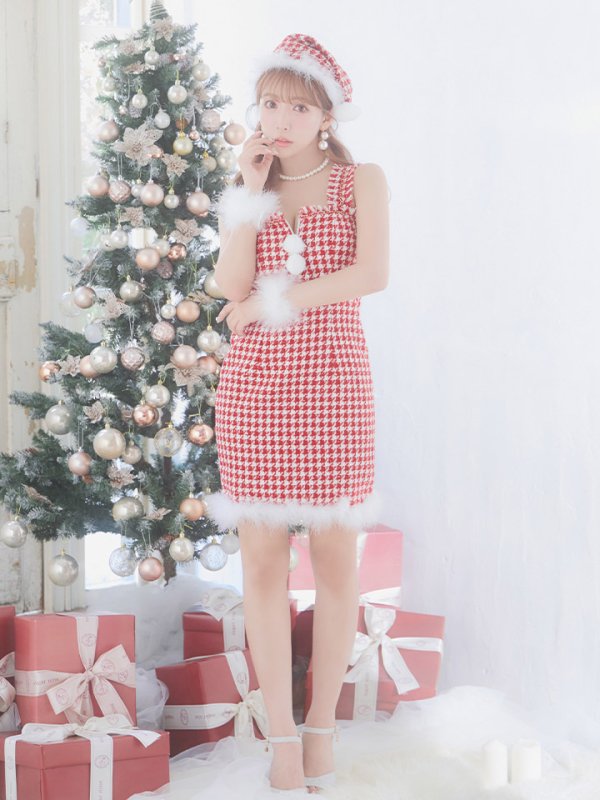 画像8: SALE!【XS-XLサイズ/2カラー】チェーンモチーフフロントジップタイトドレスサンタコスプレ[YMT] (8)